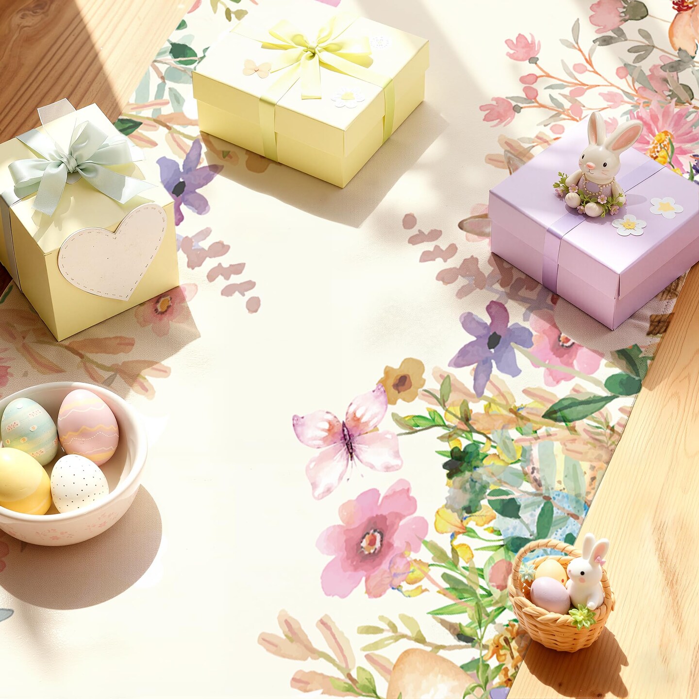 Easter Decorations - Egg Rabbit Table Runner | Easter Party Decorations Favors Supplies Indoor Outdoor - Spring Backdrop Banner Basket Stuffers for Kitchen Home Dining Table Decor