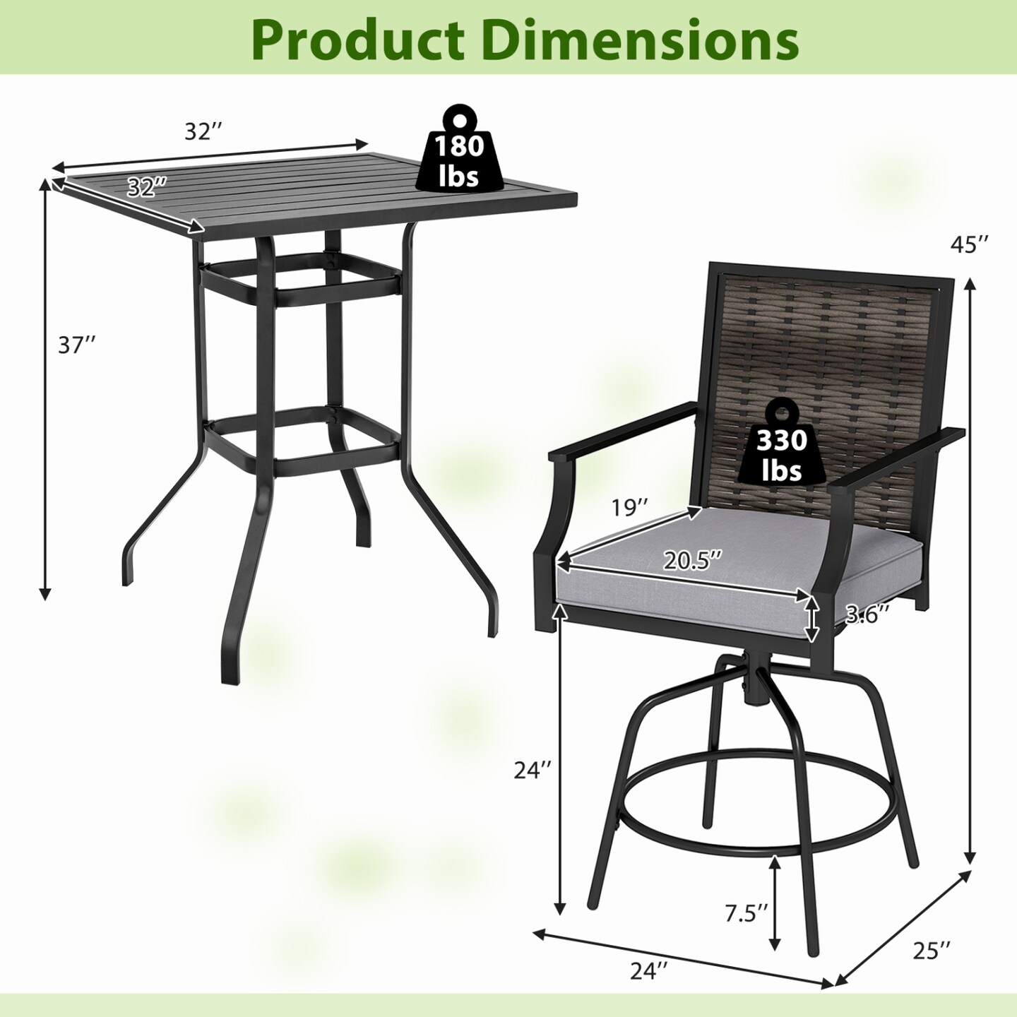 Outdoor 3-Piece Patio Bar Set – Swivel Chairs with High Top Table