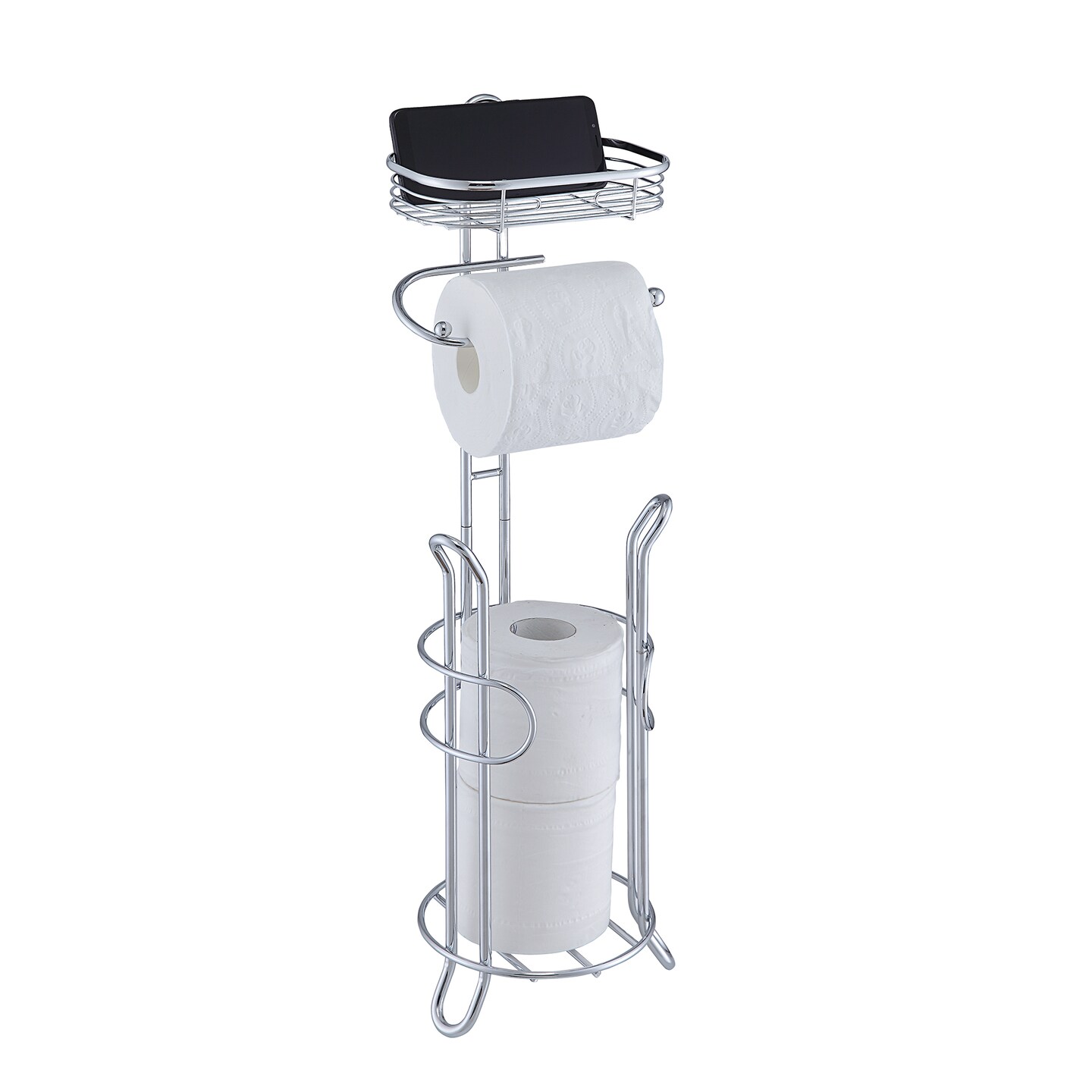 Bathroom Heavyweight Toilet Tissue Paper Roll Storage Holder Stand with Reserve and Shelve
