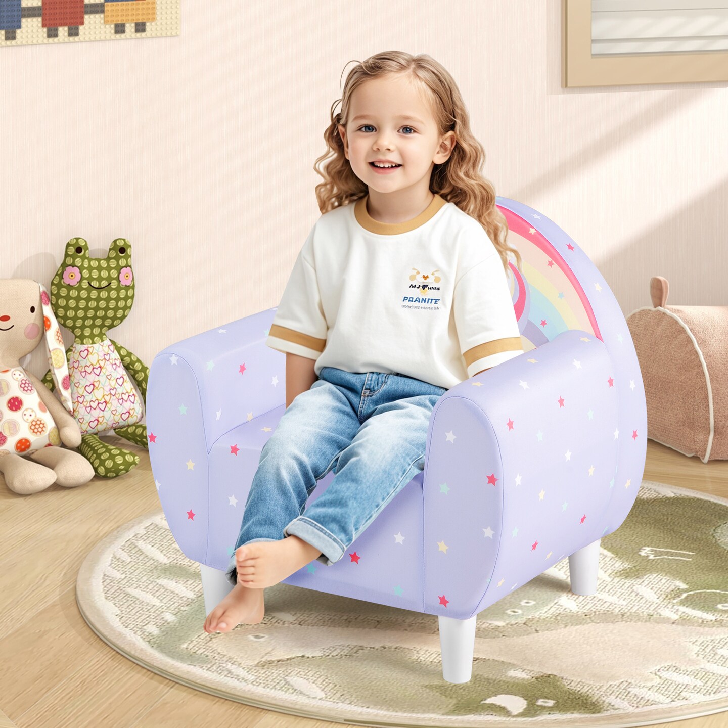 Kids Sofa Unicorn Theme Spandex Fabric Sponge Armrest Kids Chair 3+ Years