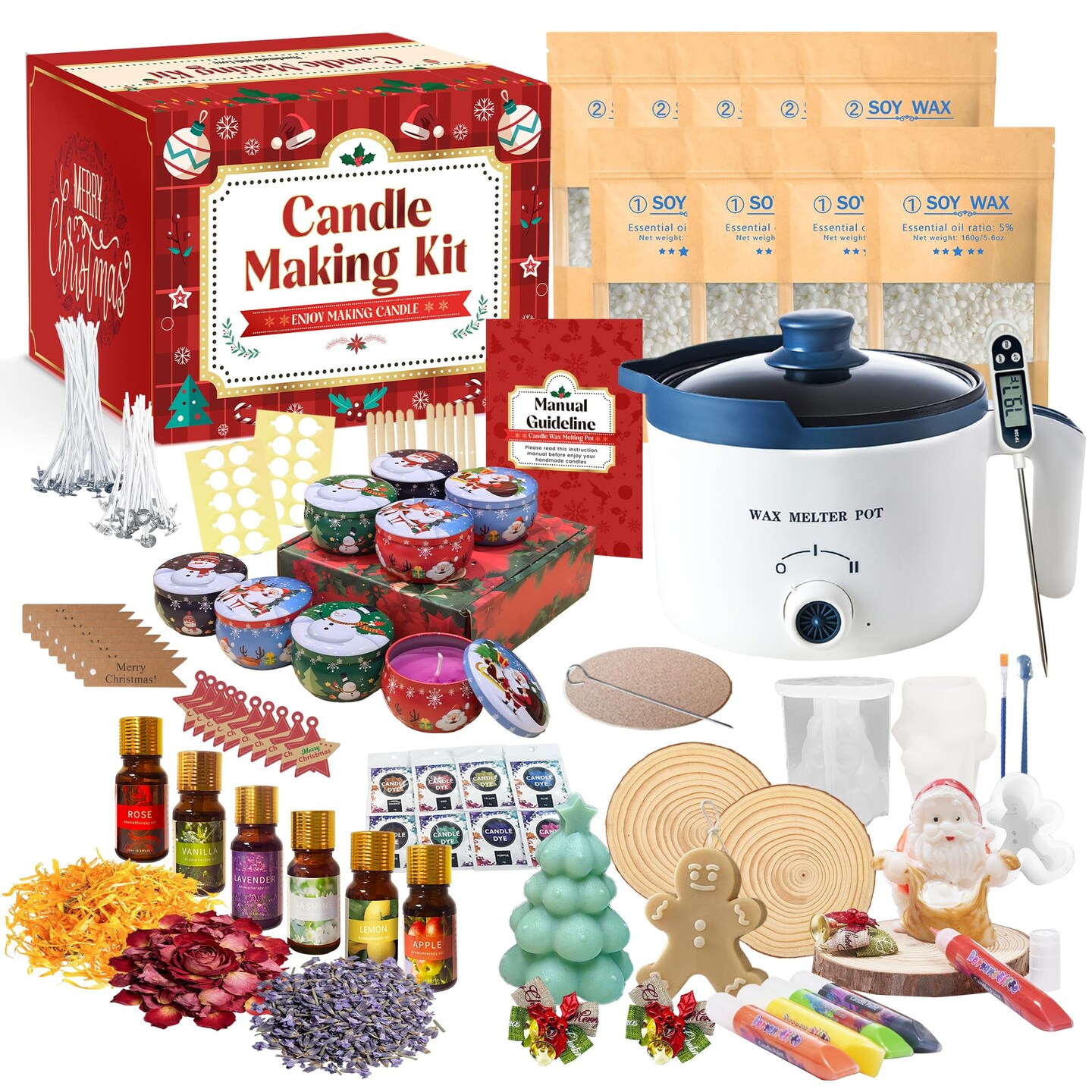 Luxury Soy Candle Making Kit with Molds, Make Your Own Scented Candles at Home with Wax Melter, Candle Wax Pen & Fragrances, Dried Flowers, All-in-One Wax Melt Kit and Moulds