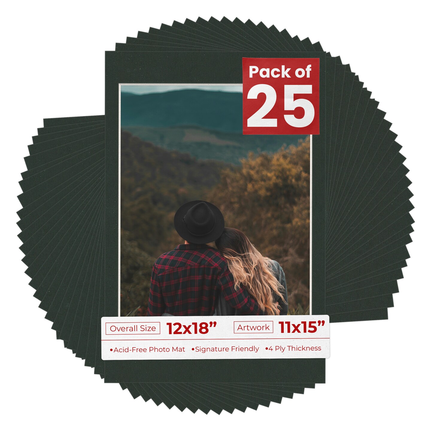 Textured Black Mat Board for 12x18 Frames - Fits 11x15 Photos