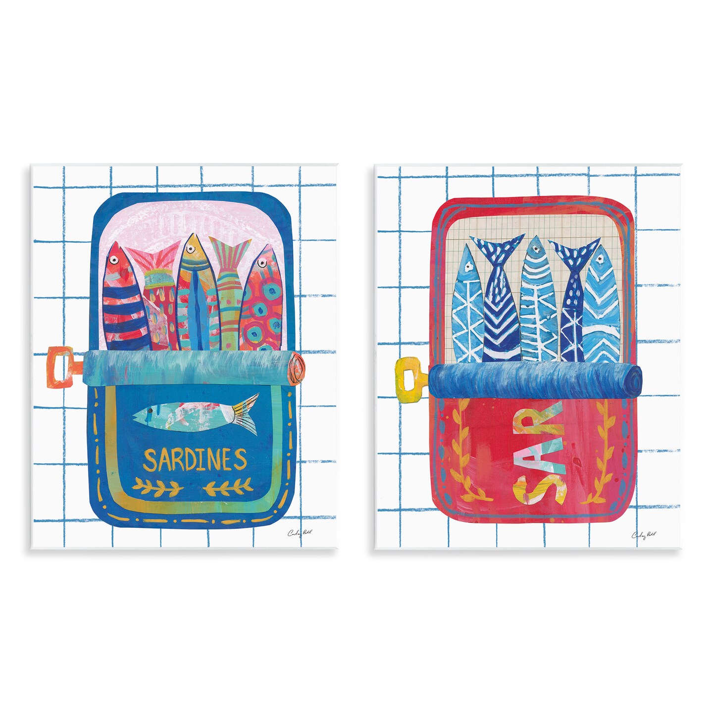Stupell Industries Whimsical Silly Sardines 2pc Wall Plaque Set, design by Courtney Prahl