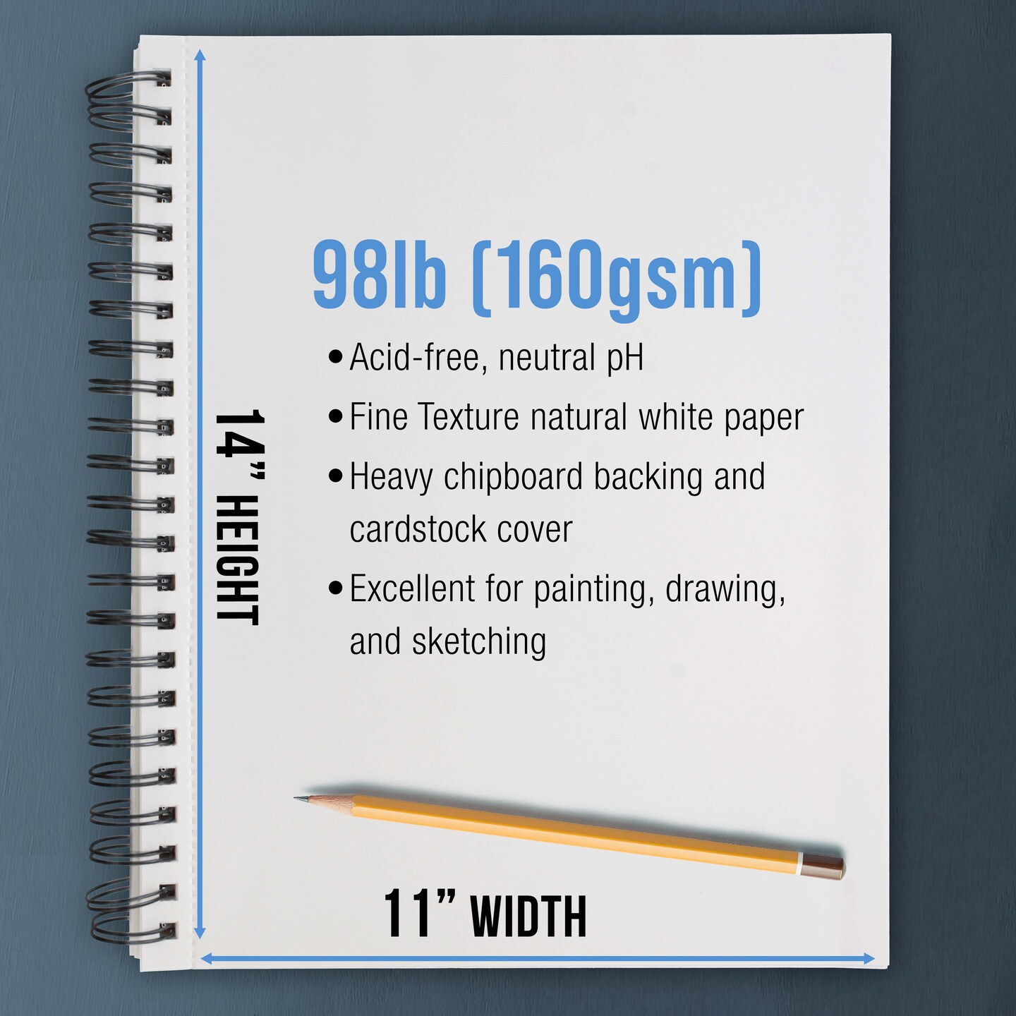 11"x14" Mixed Media Sketchbook, 2 Pack (60 Sheets), 98 lb (160 gsm) - Spiral-Bound Pad with Perforated Acid-Free Paper - Artist Sketch Book For Drawing, Painting, Watercolor