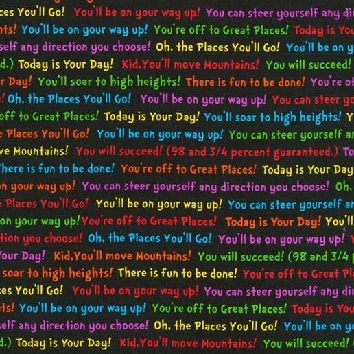 Licensed Dr. Seuss Verbiage Black/Multi Cotton Fabric by the Yard