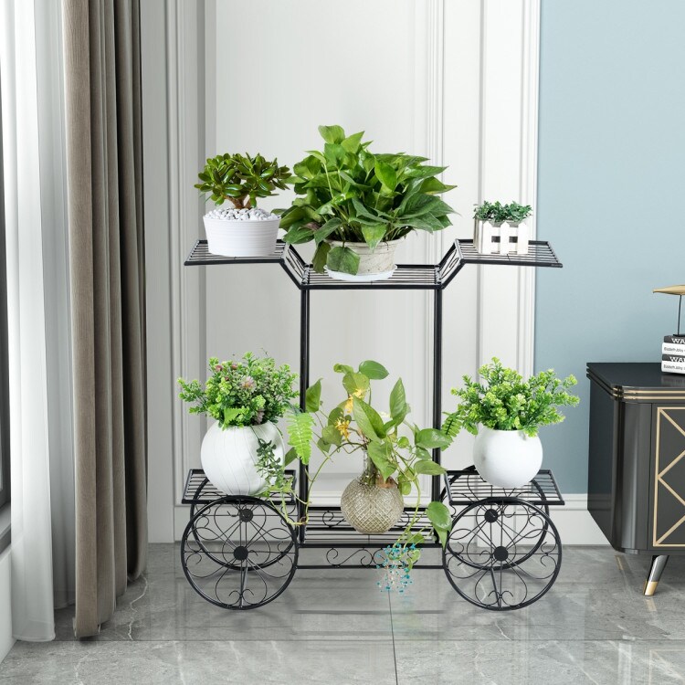Black 6 Tier Metal Plant Stand Flower Rack Vertical Garden Display Shelf