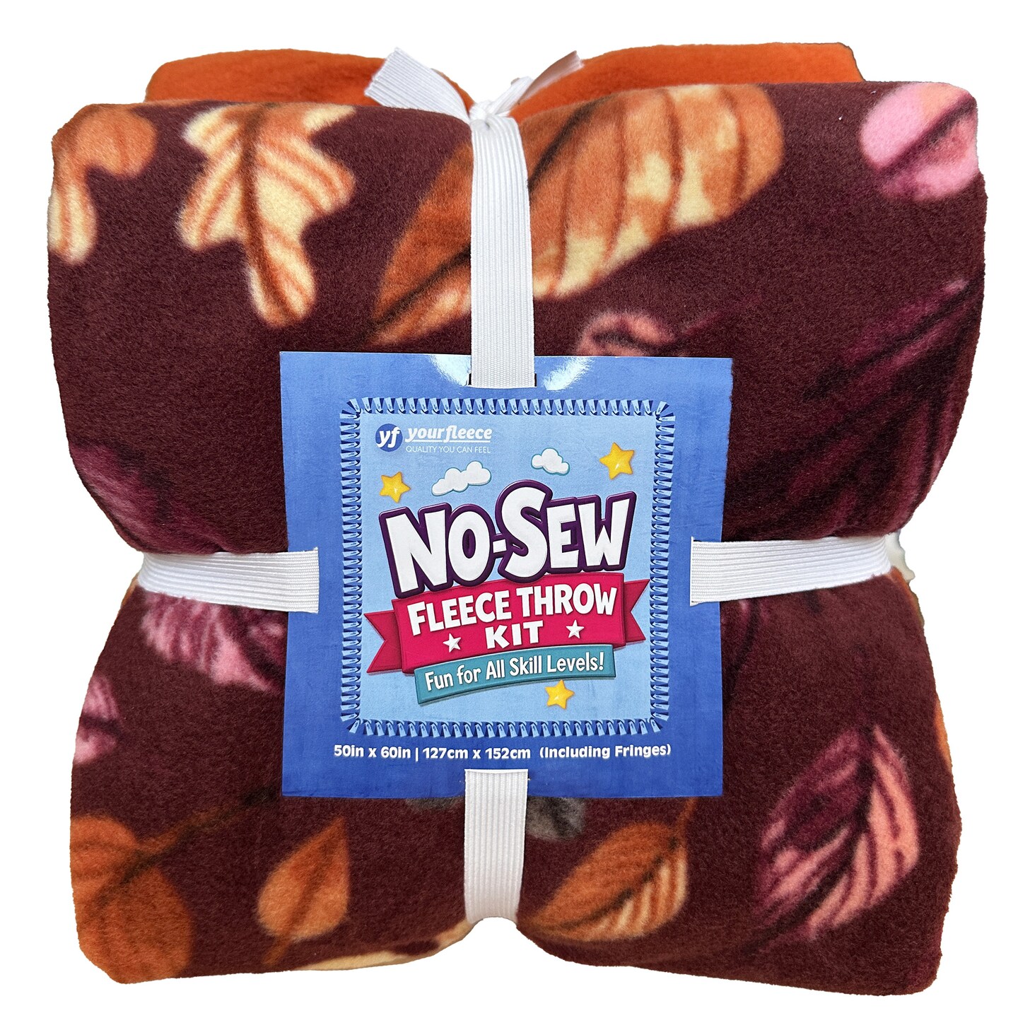 Colors of Fall Wine Anti-Pill Premium No Sew Throw Fleece Fabric Kit (Orange Backing)
