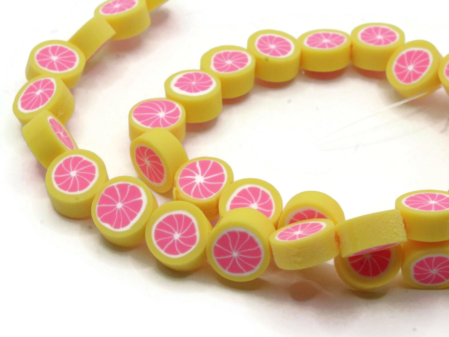 39 9mm Pink Grapefruit Citrus Fruit Polymer Clay Mixed Color Small Coin Beads