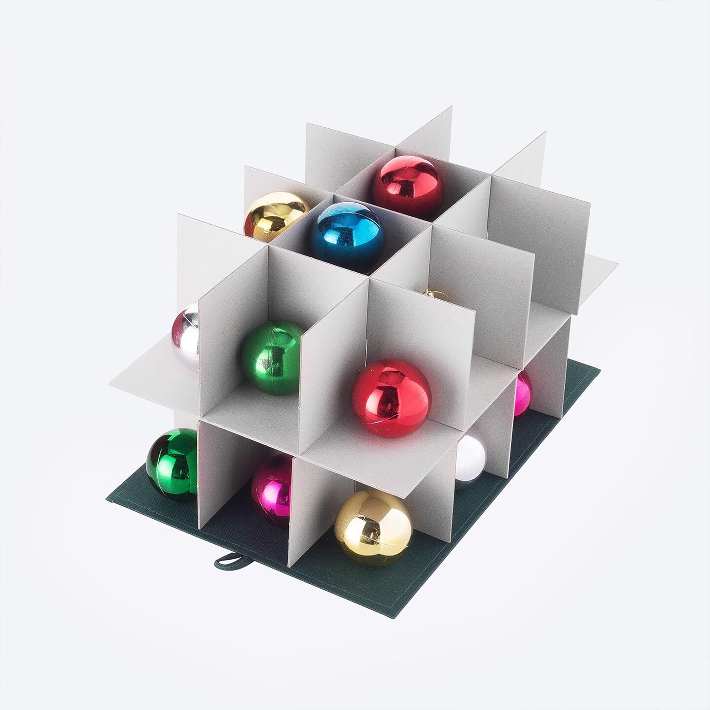 Ornament Storage Box-Green Holiday Organizer Cube- 24 Individual 4&#x201D; Compartments &#x26; Dividers-Flip Top Lid-For Christmas Bulbs &#x26; Decorations