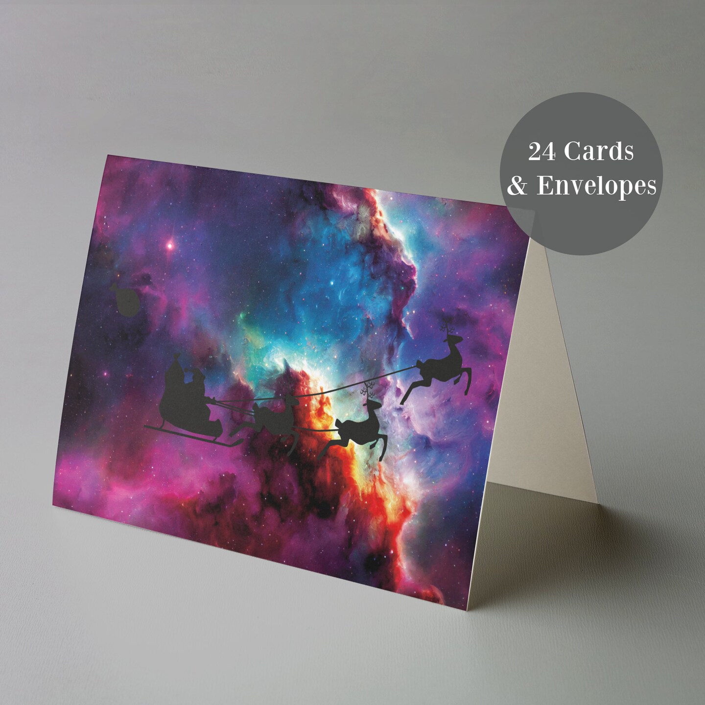 Space Santa Christmas Greeting Cards Boxed Set of 24 Holiday Notecards Featuring Santa Flying Through a Galaxy, Perfect for Kids, Boys, and Space Lovers