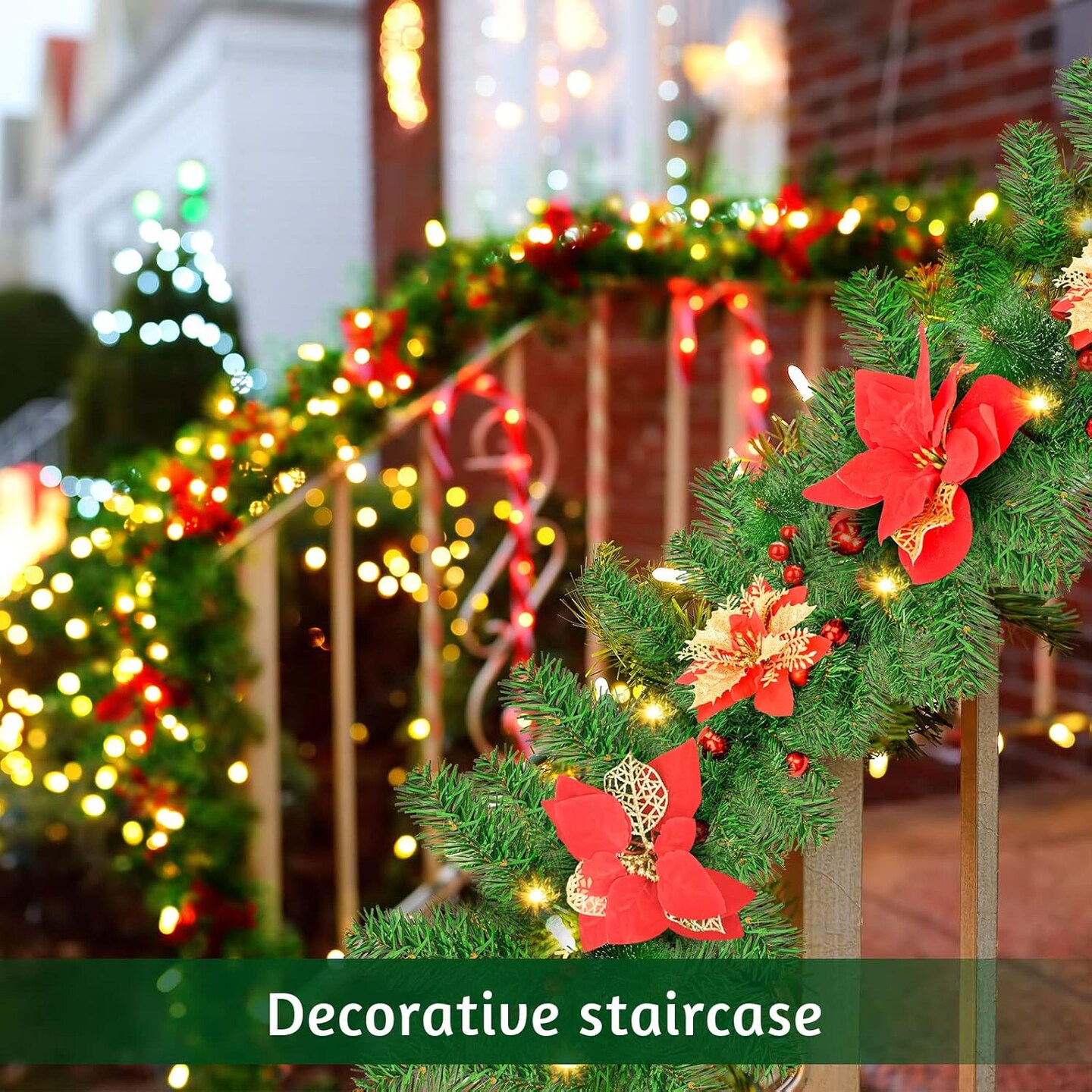 Prelit Artificial Christmas Garland,9FT Christmas Wreath for Christmas Decorations,Christmas Garlands with Lights,Rattan Decorations Xmas for Fireplaces Stairs,Holiday,Wedding Party,Evergreen