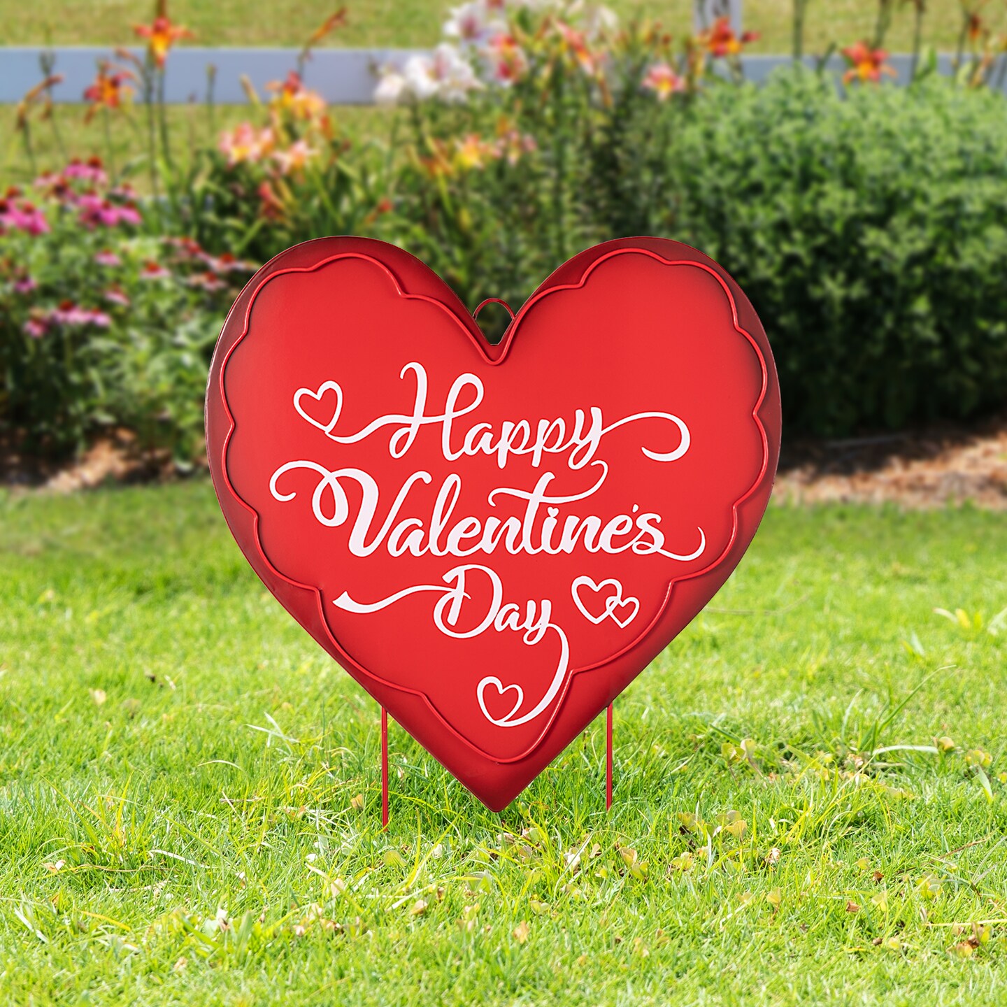 Set of 2 24"H Metal Happy Valentine's Day Heart Yard Stake or Wall Décor