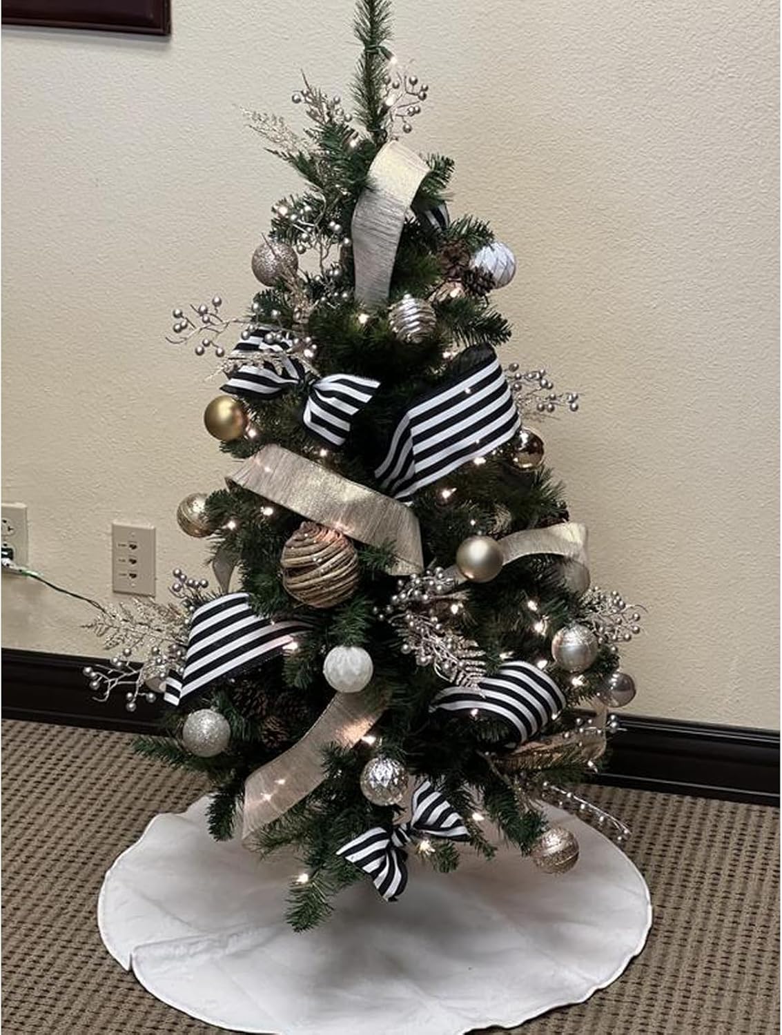 Christmas Ribbon for Tree, Black and White Ribbons Wired Vertical Stripes Fabric Ribbon Gift Wrapping DIY Craft Wreath Garland Making Xmas Tree Party Halloween Christmas Decoration, 10 Yards x 2.5inch