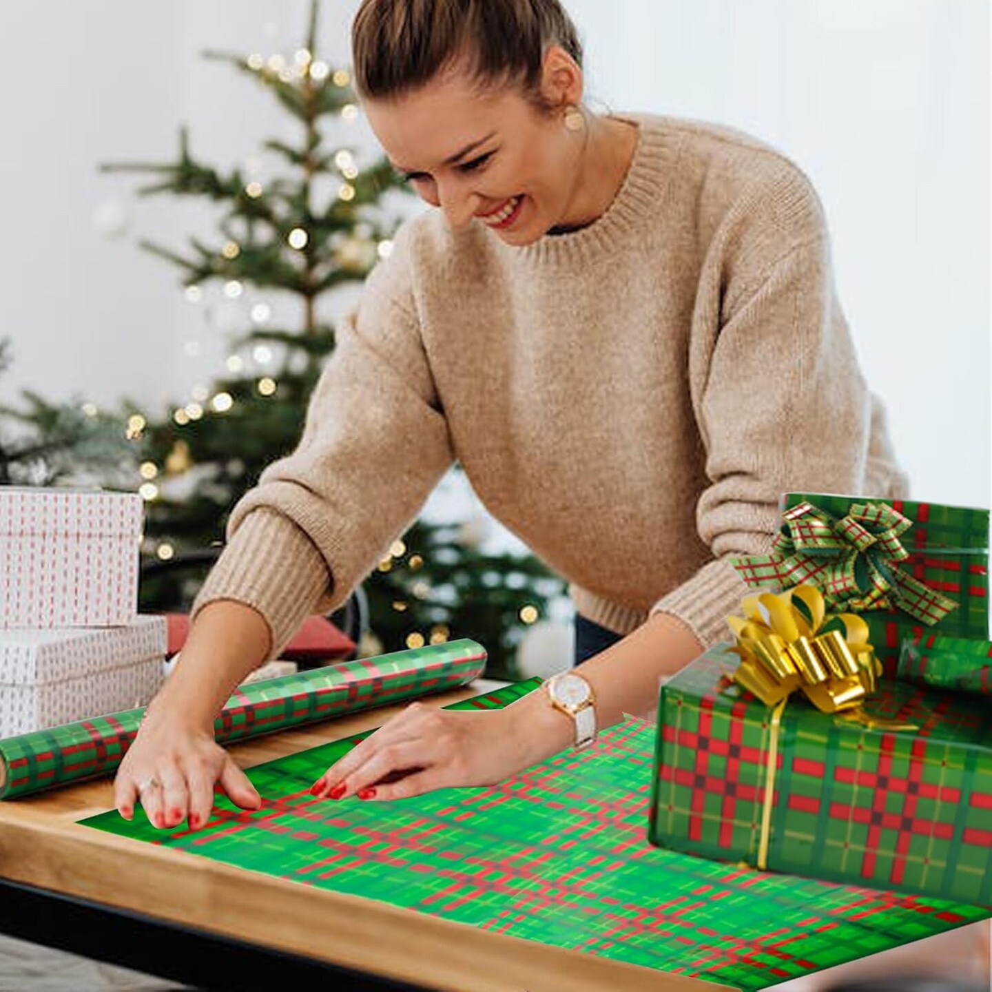 Christmas Cellophane Wrap Roll (34" x 100’Ft) 3 Mil Thicken Long Film Gift Wrappings for Baskets, Box,Wine, Christmas Decor