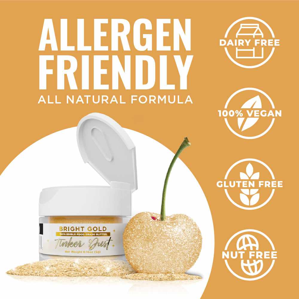 Bakell - Bright Gold Tinker Dust Edible Glitter (5g, 1x Jar) for Food, Desserts, and Beverages!