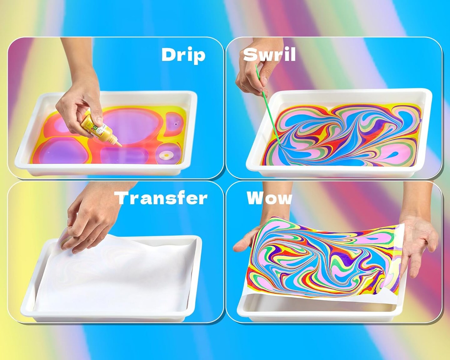Water Marbling Paint Kit for Kids,Arts and Crafts Gifts for Girls &#x26; Boys,7 Colors Marble Painting Art Set DIY,Magic Toys for Birthday School Party Idea Ages 6 7 8 9 10 11 12 Year Old