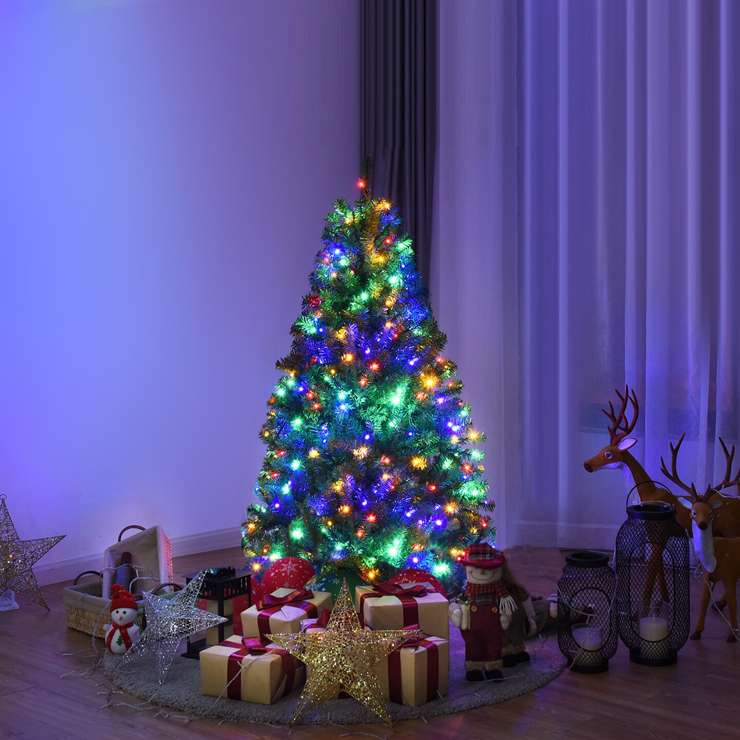 Costway 4/5/6/7/8/9 Ft Pre-Lit Artificial Christmas Tree Hinged 100/150/350/500/750/1000 LED Lights