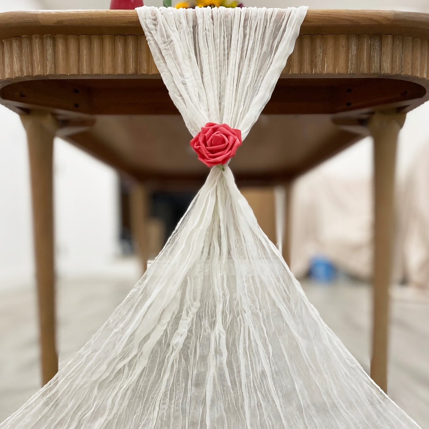 Wrapables 10Ft Bohemian Cheesecloth Gauze Table Runner for Rustic Weddings, Parties, Home Decor, White