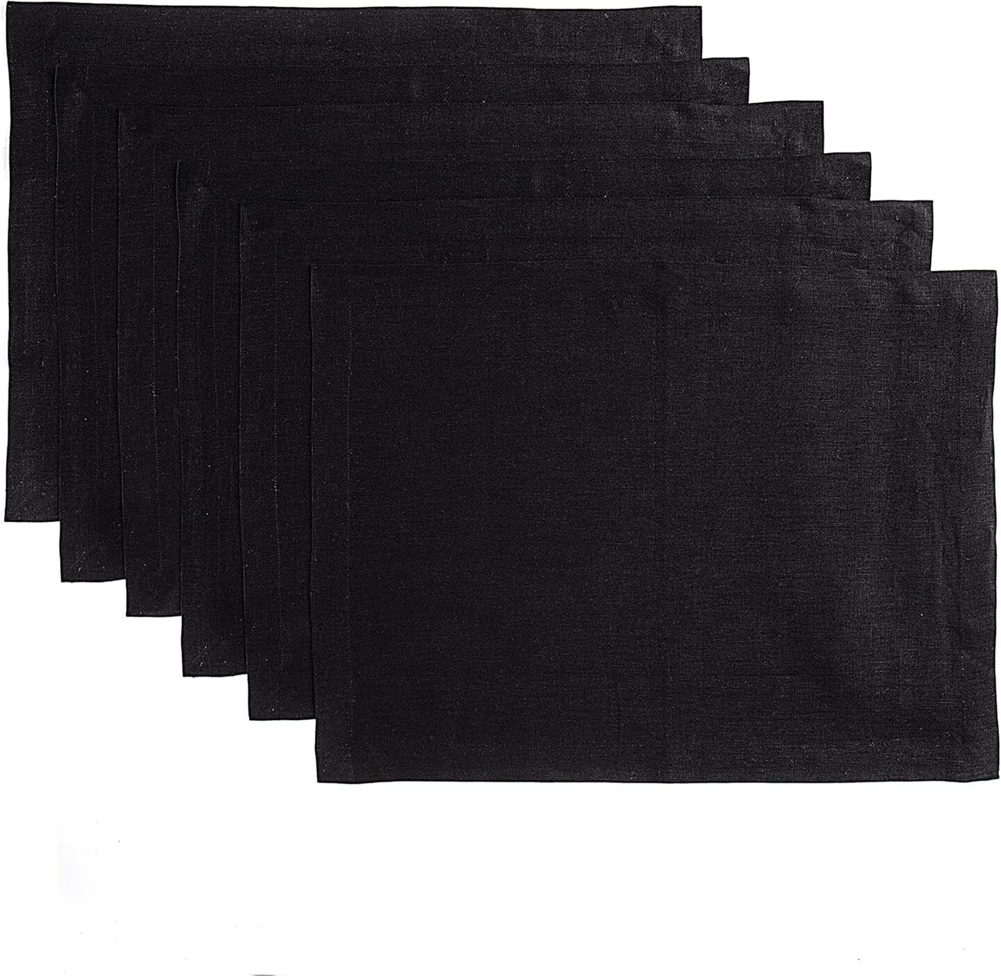 Black Linen Placemats 19&#x22; L x 14&#x22; W Inch &#x2013; 100% Pure Linen Christmas Cloth Placemats Set of 6 &#x2013; Washable Fabric Placemats for Holiday, Winter Decor &#x2013; Fete