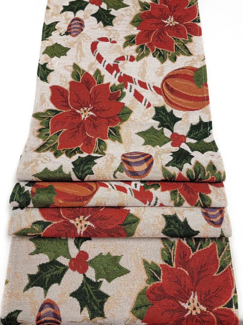 Festive Poinsettias Christmas Table Runner