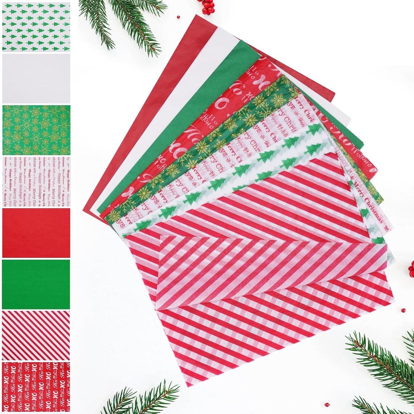Tissue Paper for Gift Bags 110 Sheets 13.8&#x27;&#x27; x 19.7&#x27;&#x27; Christmas Tissue Paper for Gift Wrapping, 8 Different Designs Christmas Wrapping Paper Bulk for DIY Crafts Holiday Decor (110)