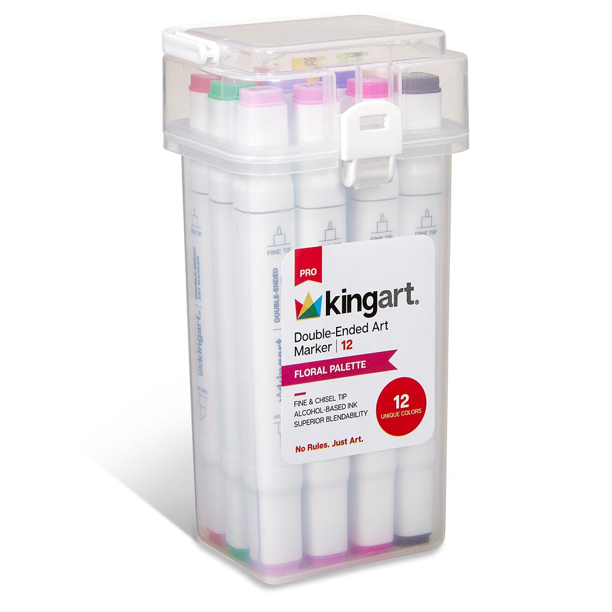 KINGART&#xAE; PRO Double-Ended Alcohol Markers, 12 Floral Colors, Fine &#x26; Chisel Tip