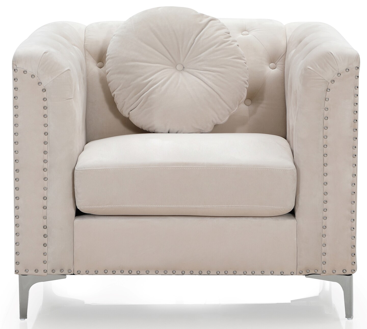 Contemporary Home Living Button Tufted Accent Chair with Throw Pillow - 38" - Beige