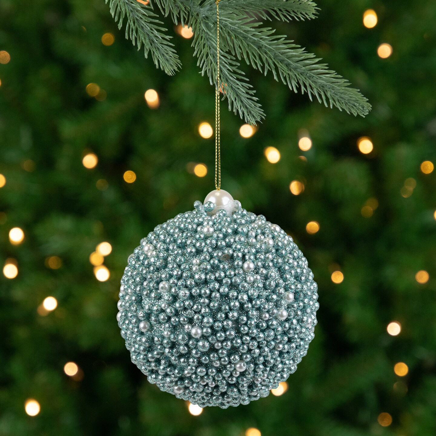 Northlight Glitter Beaded Christmas Ball Ornament - 4&#x22; - Seafoam Green