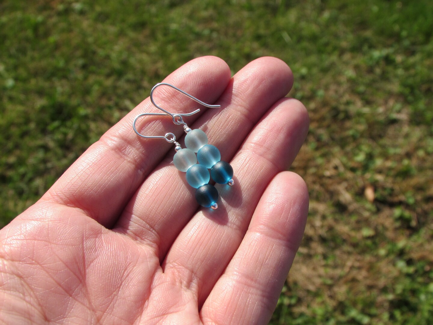 Aqua blue beaded dangle earrings, bead woven sparkly glass earrings, hotsell beadwork crystal dangle earrings