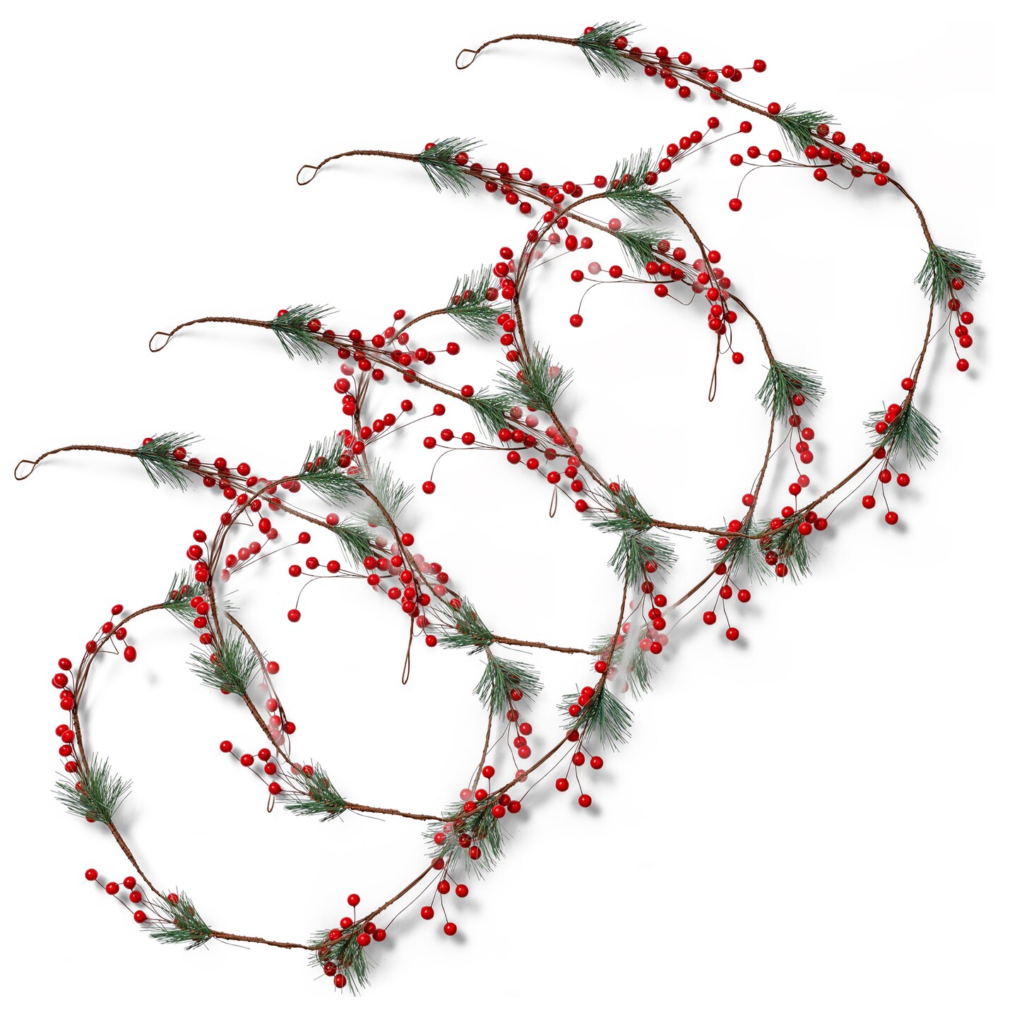 Ornativity Pine and Berries Garland - Pine Needles and Berry Rustic Xmas Holiday Decor Christmas Tree Natural Garland Decorations – 6 Ft (4 Pack)