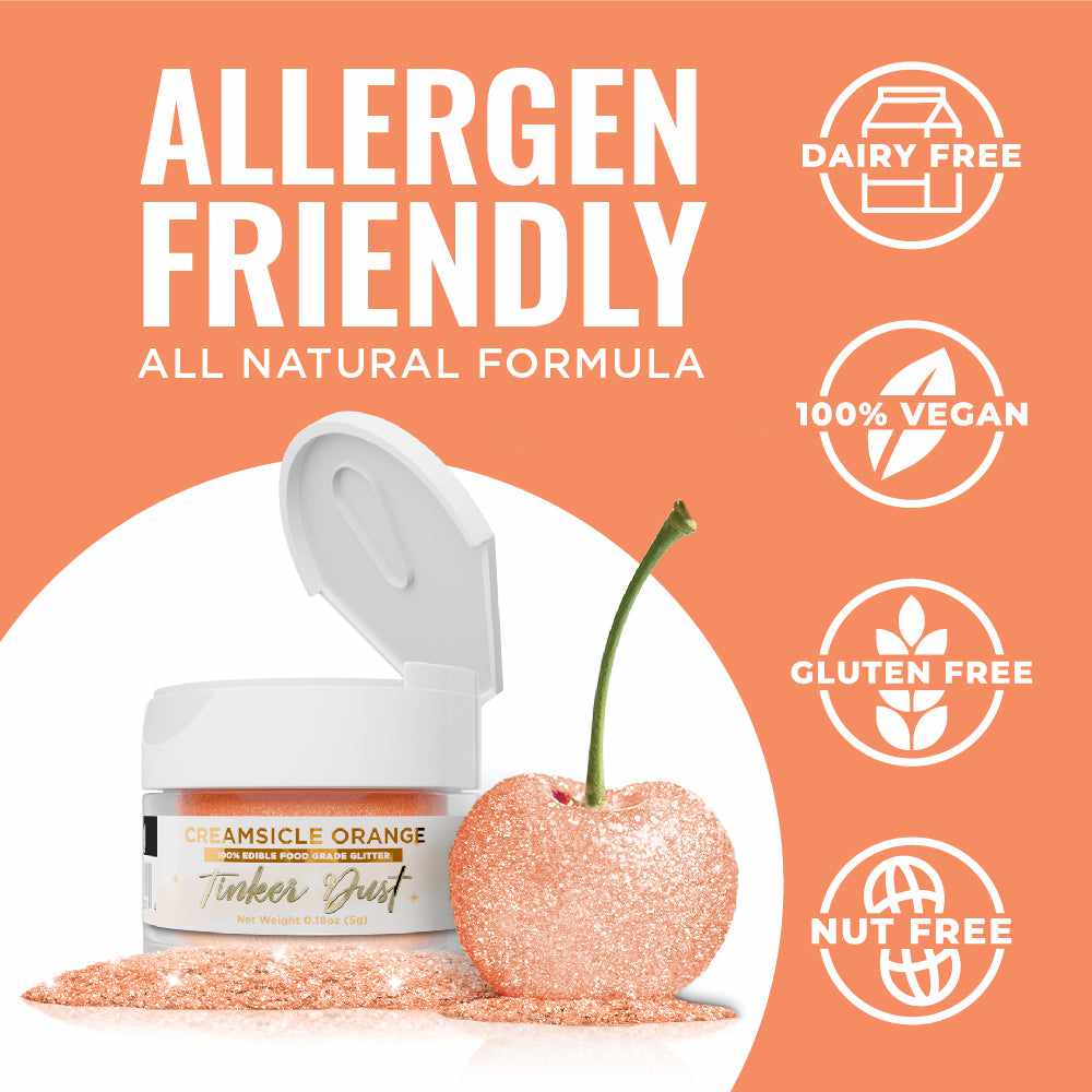 Bakell - Creamsicle Orange Tinker Dust Edible Glitter (5g, 1x Jar) for Food, Desserts, and Beverages!