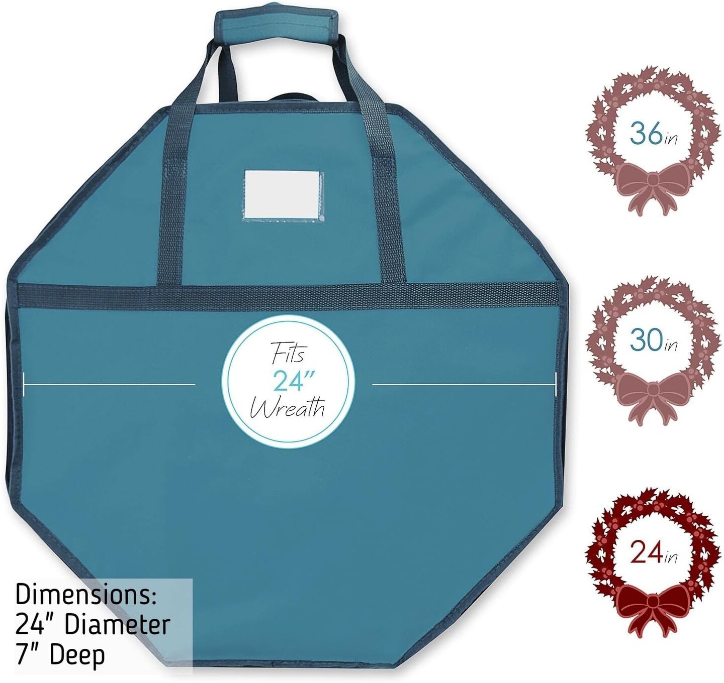 Wreath Storage Container - Hard Shell Christmas Wreath Storage Bag with Interior Pockets, Dual Zipper and Handles - 24" Premium Wreath Storage Organizer Box