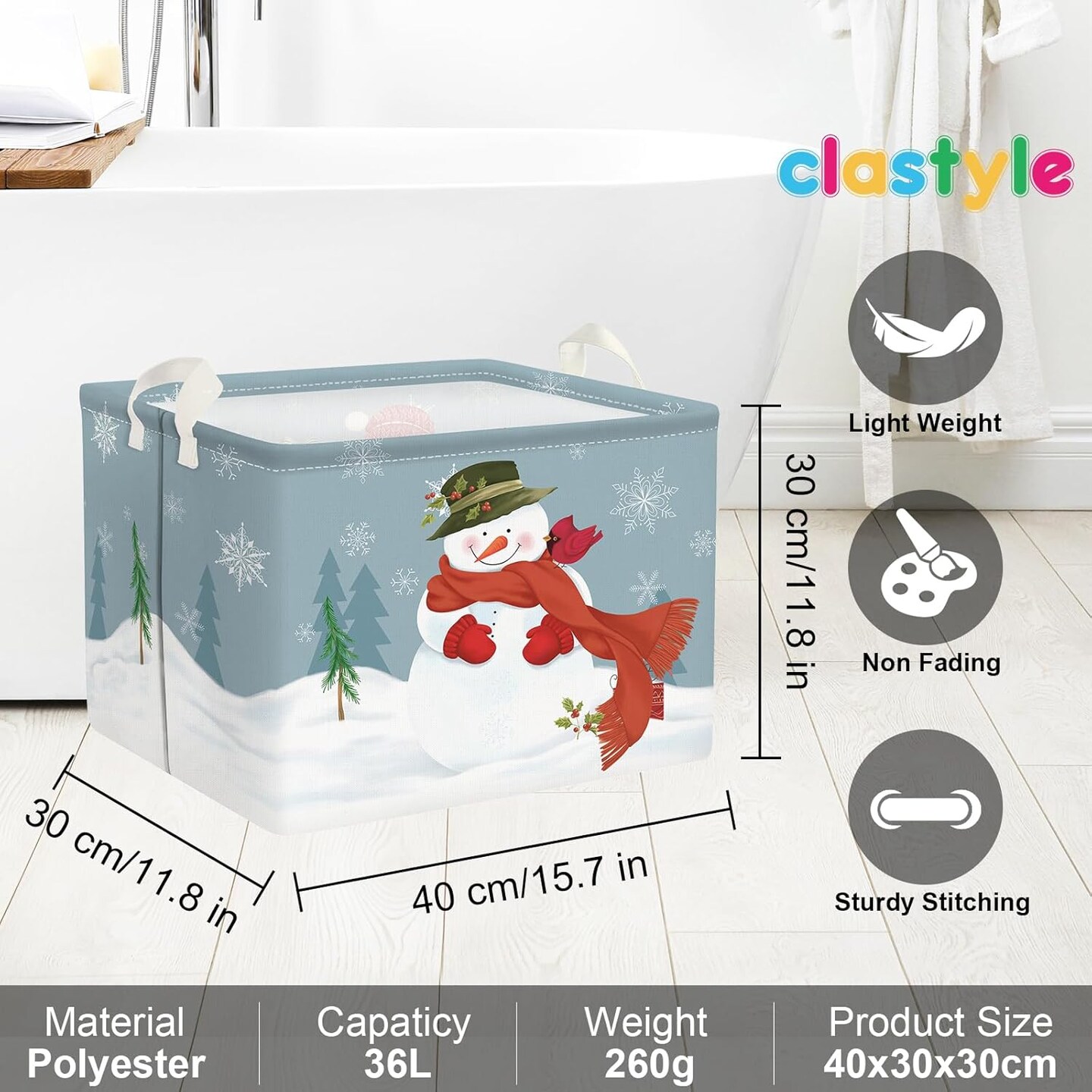Rectangular Snowman Christmas Basket Large Blue Winter Snowflake Shelf Basket Clothes Toy Book Gift Nursery Basket Collapsible Wrap Ornament Storage
