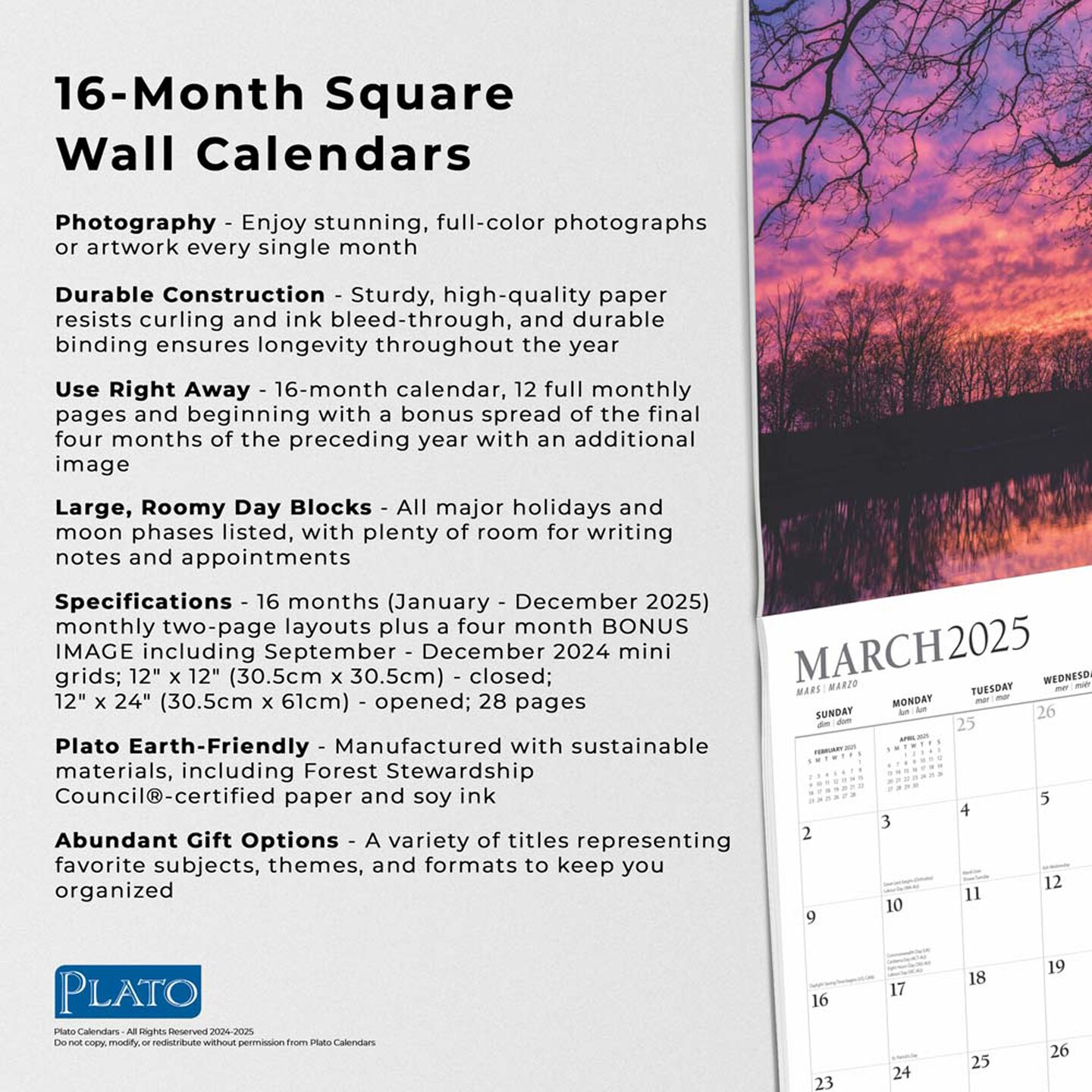 America the Beautiful | 2025 12 x 24 Inch Monthly Square Wall Calendar | Foil Stamped Cover | Plato | USA United States Scenic Nature
