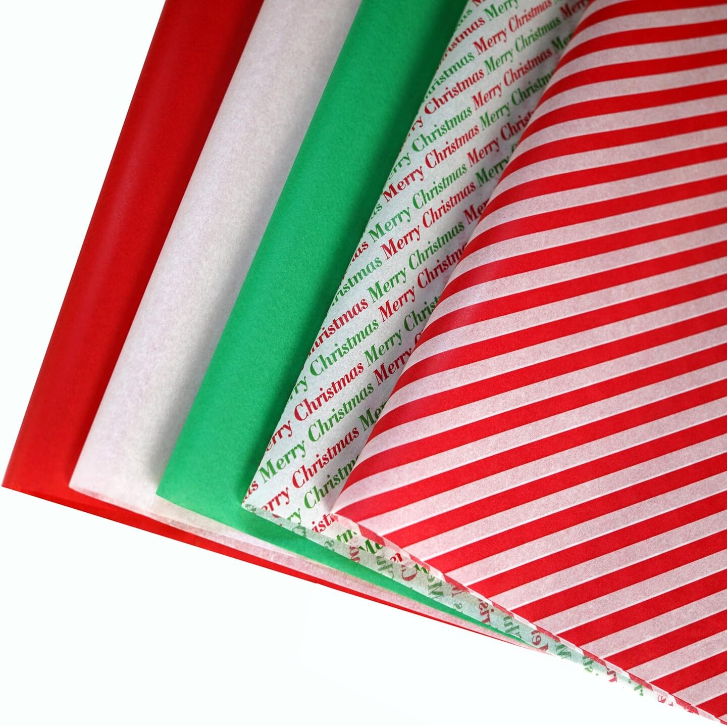 150 Sheets 20&#x22;X14&#x22; Christmas Tissue Paper for Gift Bags Party Decoration, Red, Green, White, Red Diagonal, Merry Christmas Wrapping Paper