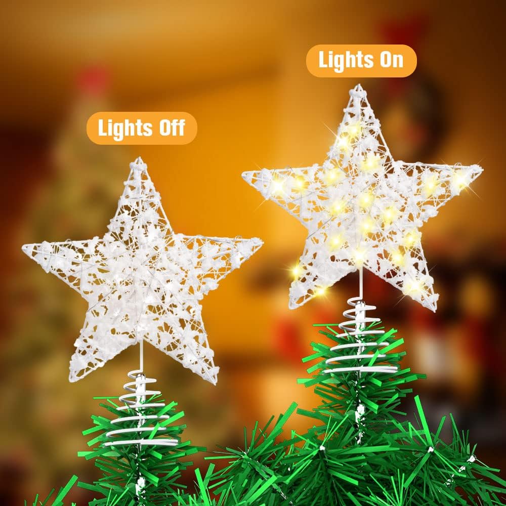 Christmas Tree Topper 20 LED Lights Star Two Modes:Solid and Blinking Christmas Decoration Christmas Tree Ornaments for 3-10 Feet Christmas Tree