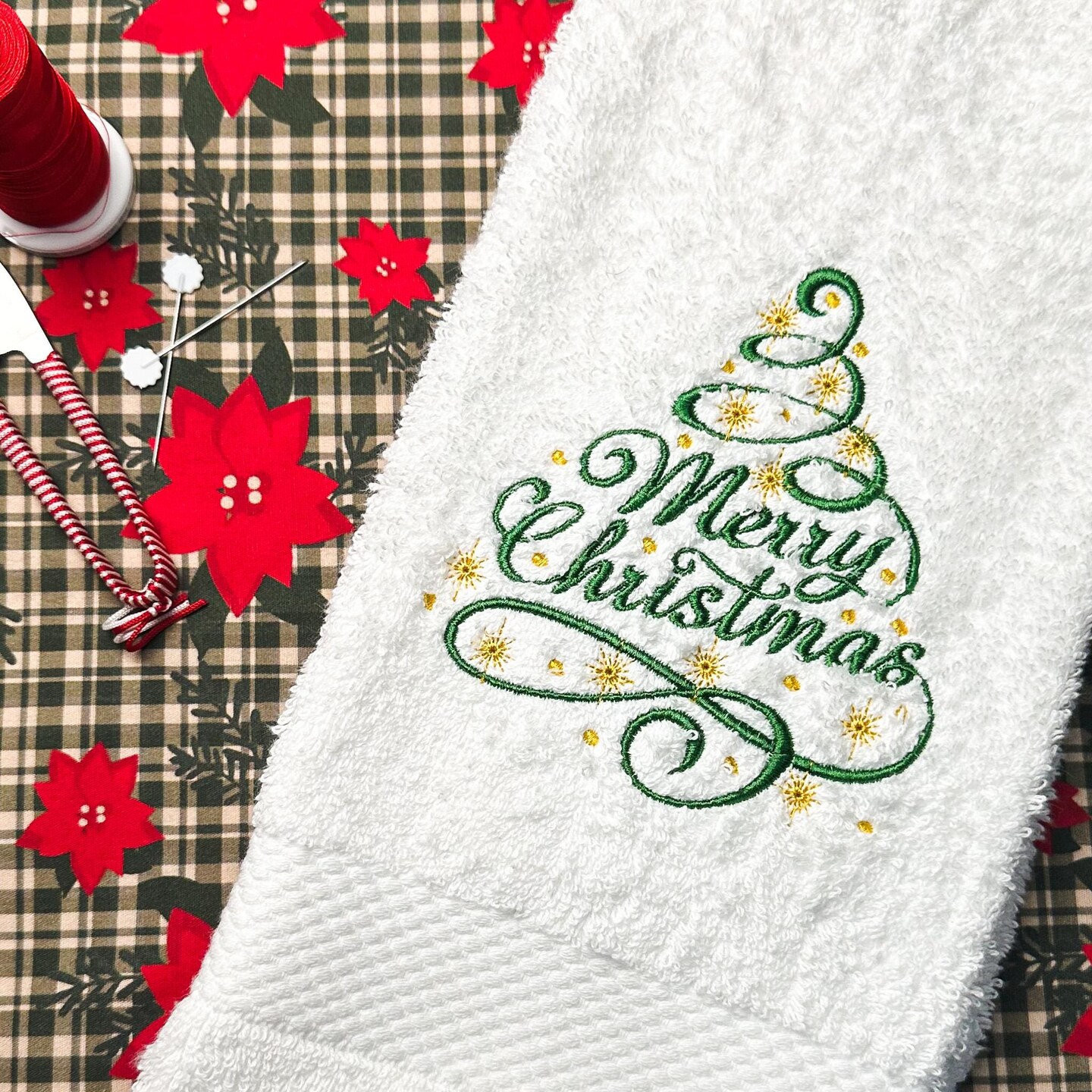 Christmas Tree Hand Towels Bathroom or Kitchen Traditional Christmas Embroidered Hand towels Christmas Bath Towels Christmas Embroidery MakerPlace by Michaels