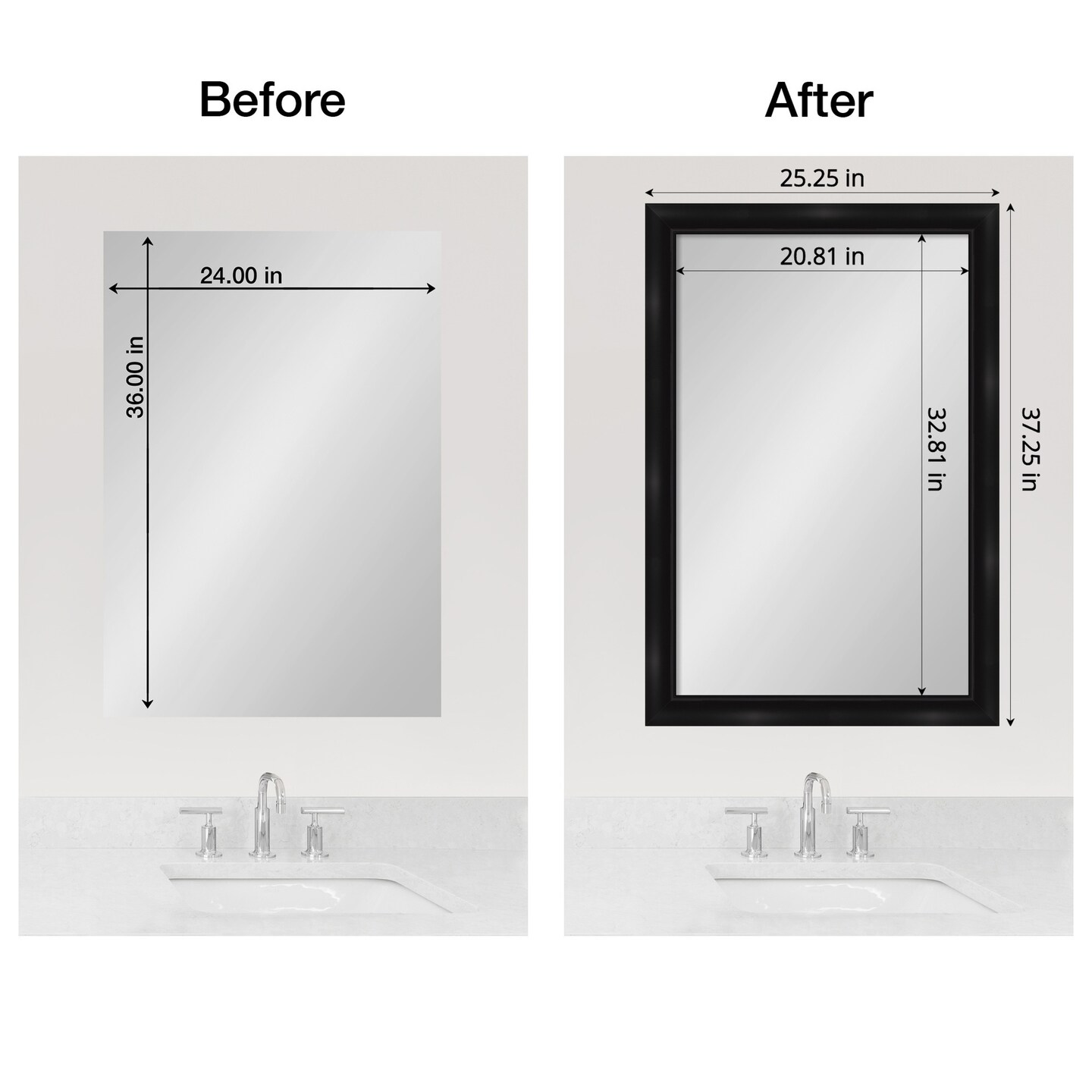 Amanti Art Mirror Makeover Bathroom Mirror Frame Border Kit - Fully Assembled Peel and Stick Frame - Mirror NOT Included - Grand Black Narrow Trim
