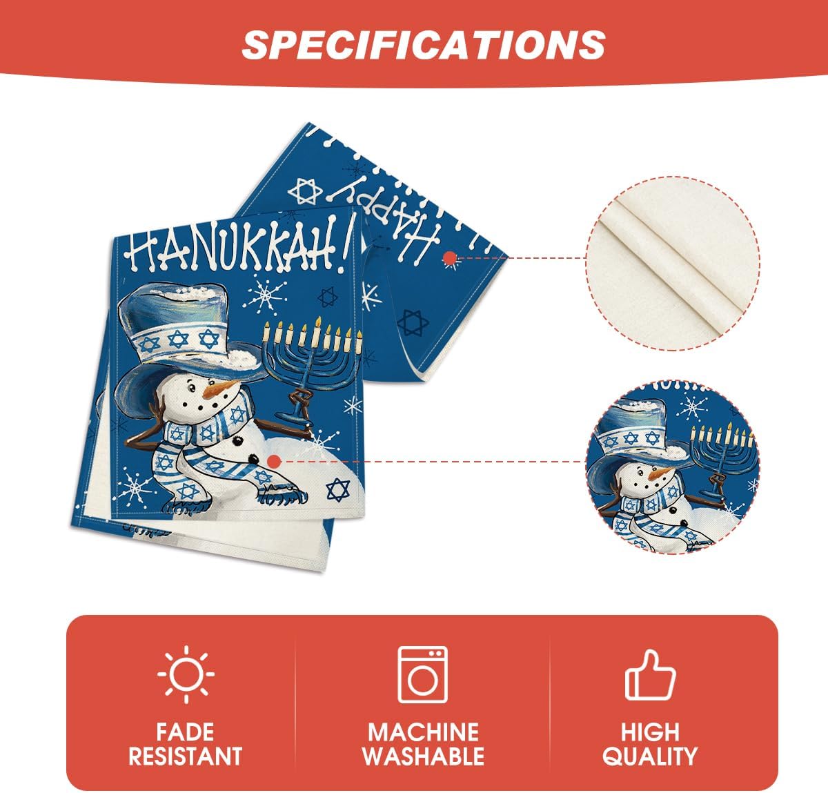 Snowman Menorah Happy Hanukkah Table Runner, Chanukah Holiday Kitchen Dining Table Decoration for Home Party Decor 13x72 Inch