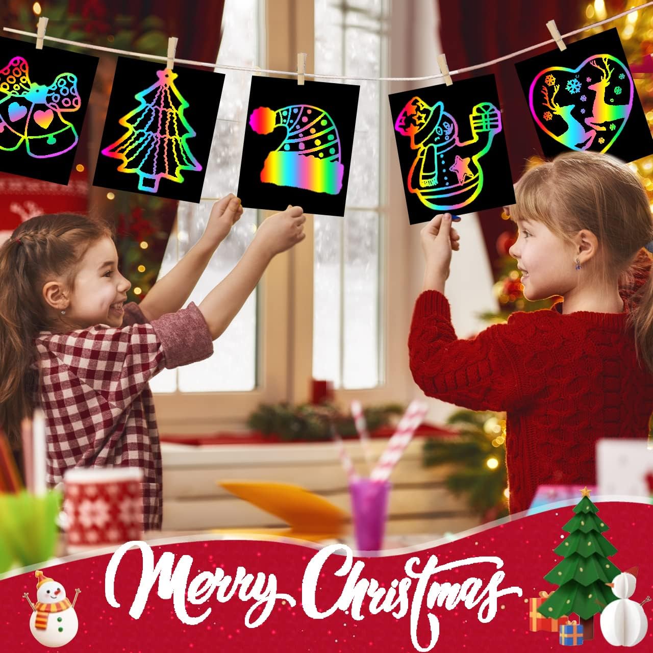 Scratch Paper Art Craft Christmas Gift: 2 Pack Rainbow Scratch Art Set for Kids Drawing Coloring Craft Black Magic Art Supplies Kits for Girls Boys Birthday Easter Christmas Craft Toys