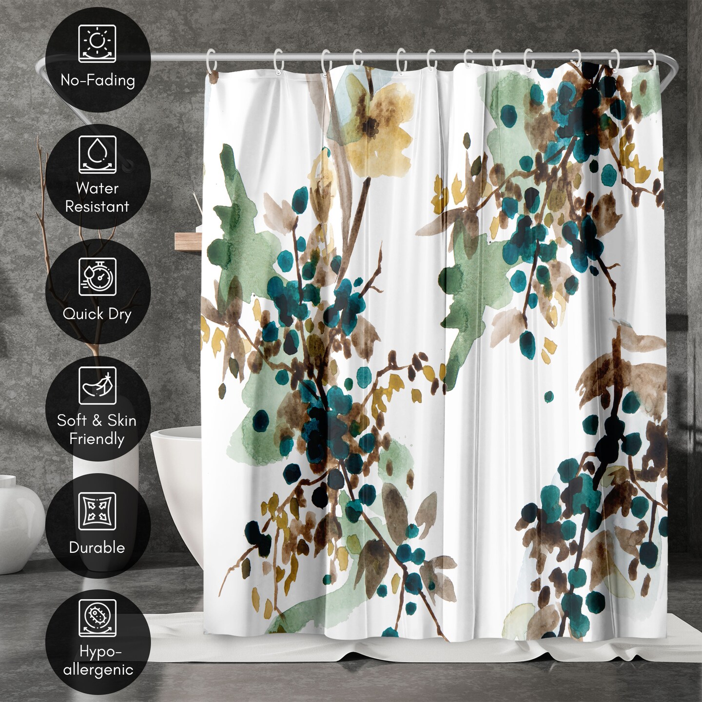 Americanflat 71&#x22; x 74&#x22; Shower Curtain, Watercolor Blueberry by New York Botanical Garden