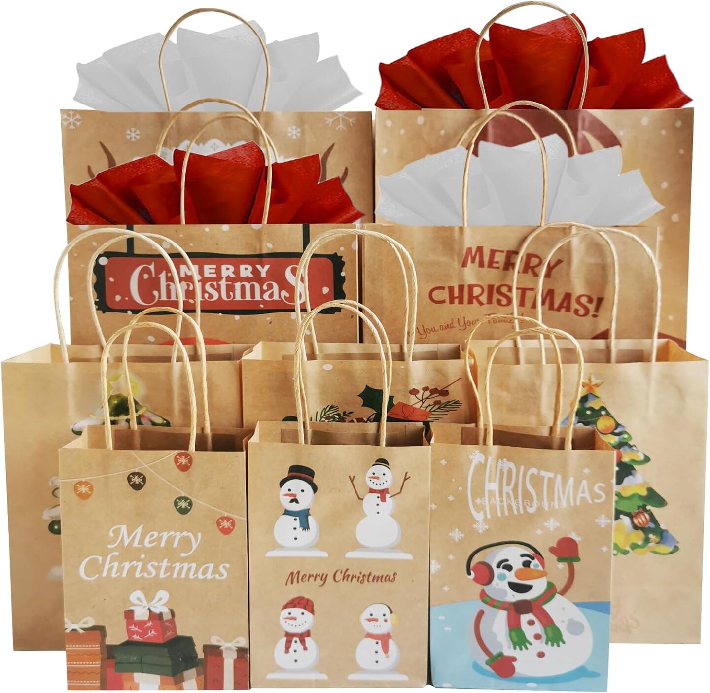 24 Pack Christmas Gift Bags With Handles,24 Tissue Papers And 24 Christmas  Gift Tags,Assorted Sizes Gift Bag Bulk Set For Xmas Holiday Party Favor