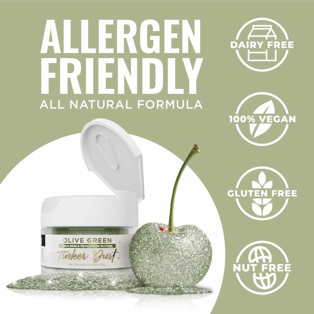 Bakell - Olive Green Tinker Dust Edible Glitter (5g, 1x Jar) for Food, Desserts, and Beverages!