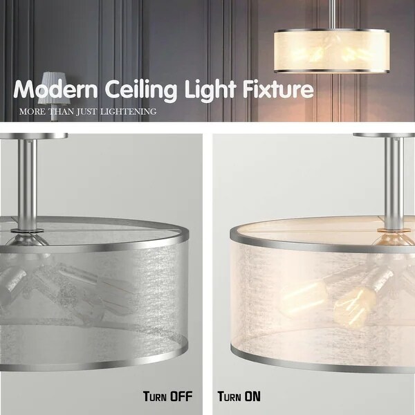 6-Light Semi Flush Mount Ceiling Light Pendant Lamp with Fabric Drum-shaped Shade