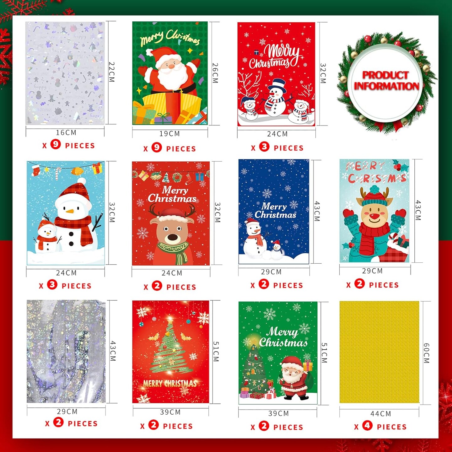 40 Pcs Christmas Gift Wrapping Bag Christmas Wrapping Bag Assorted Size Goody Bags Treat Bag for Christmas Holiday Presents Party Favor (11 Design, 6 Size)