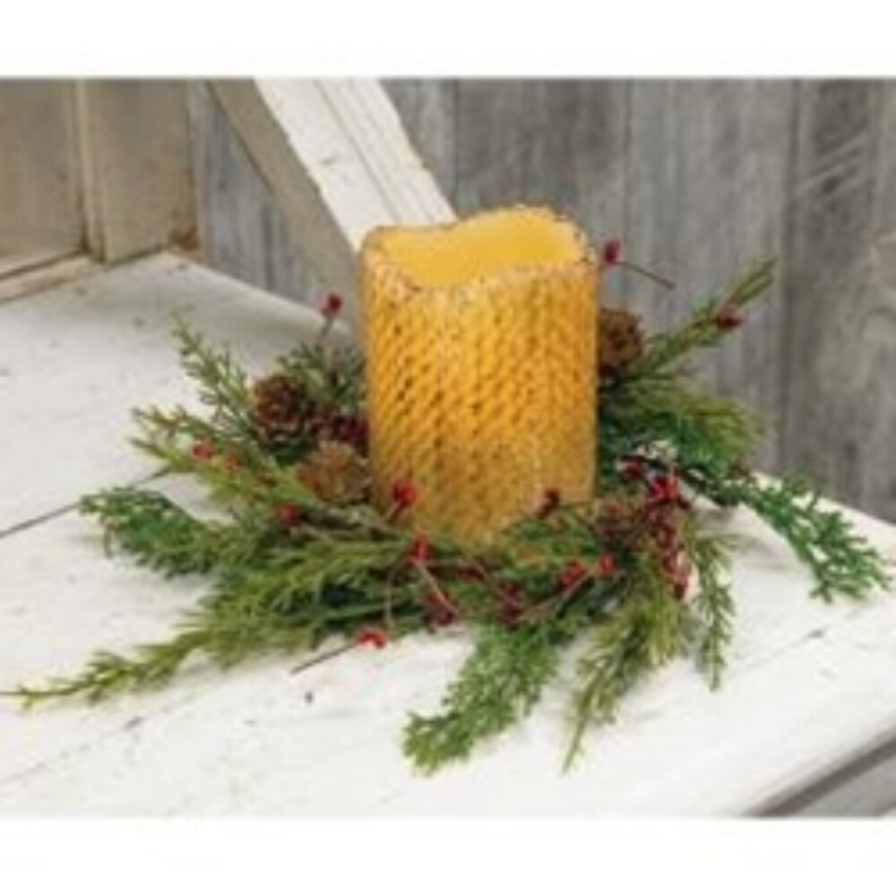 3.5&#x22; Evergreen Pine With Red Pips Ring Perfect for Wreath Displays or Door Decor