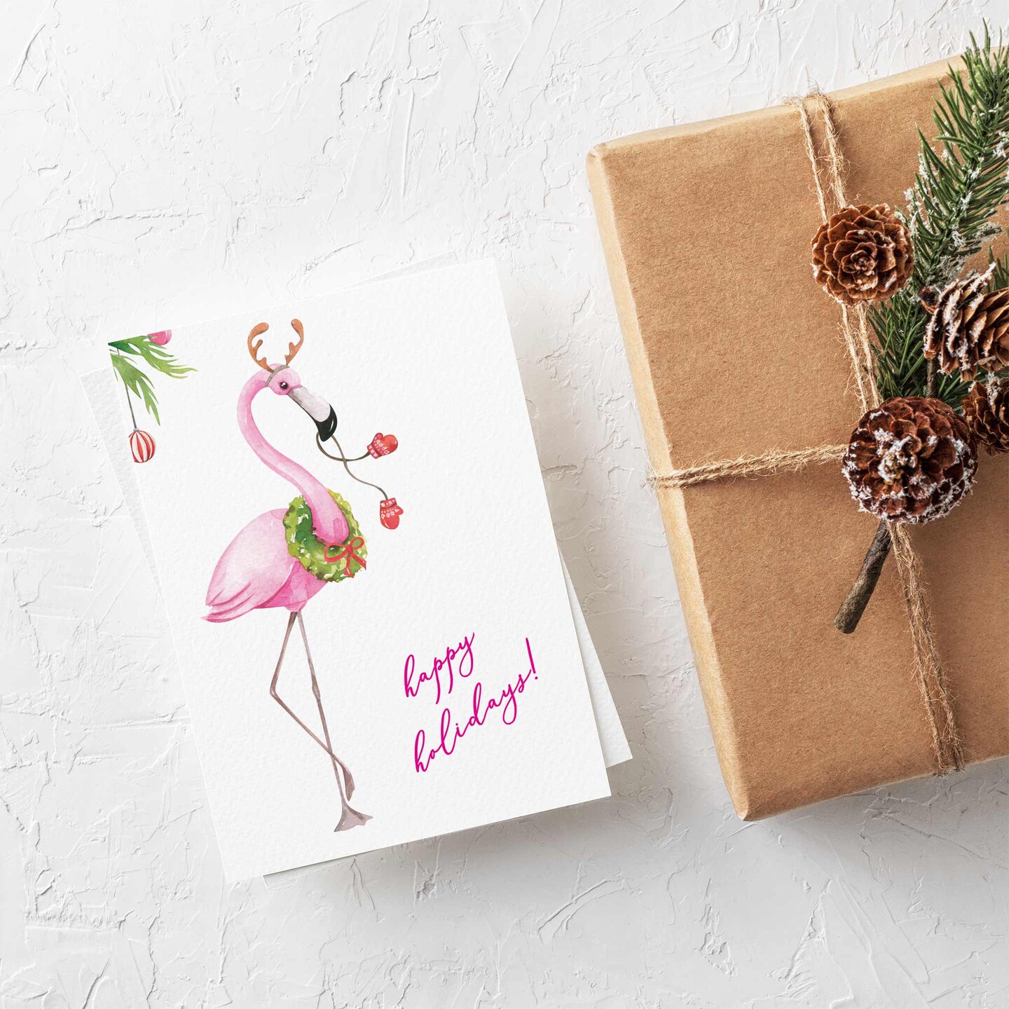 Pink Flamingo Christmas Greeting Cards Boxed Set &#x2013; 24 Holiday Notecards with Envelopes, Happy Holidays Bulk Pack for Tropical-Themed Festivities