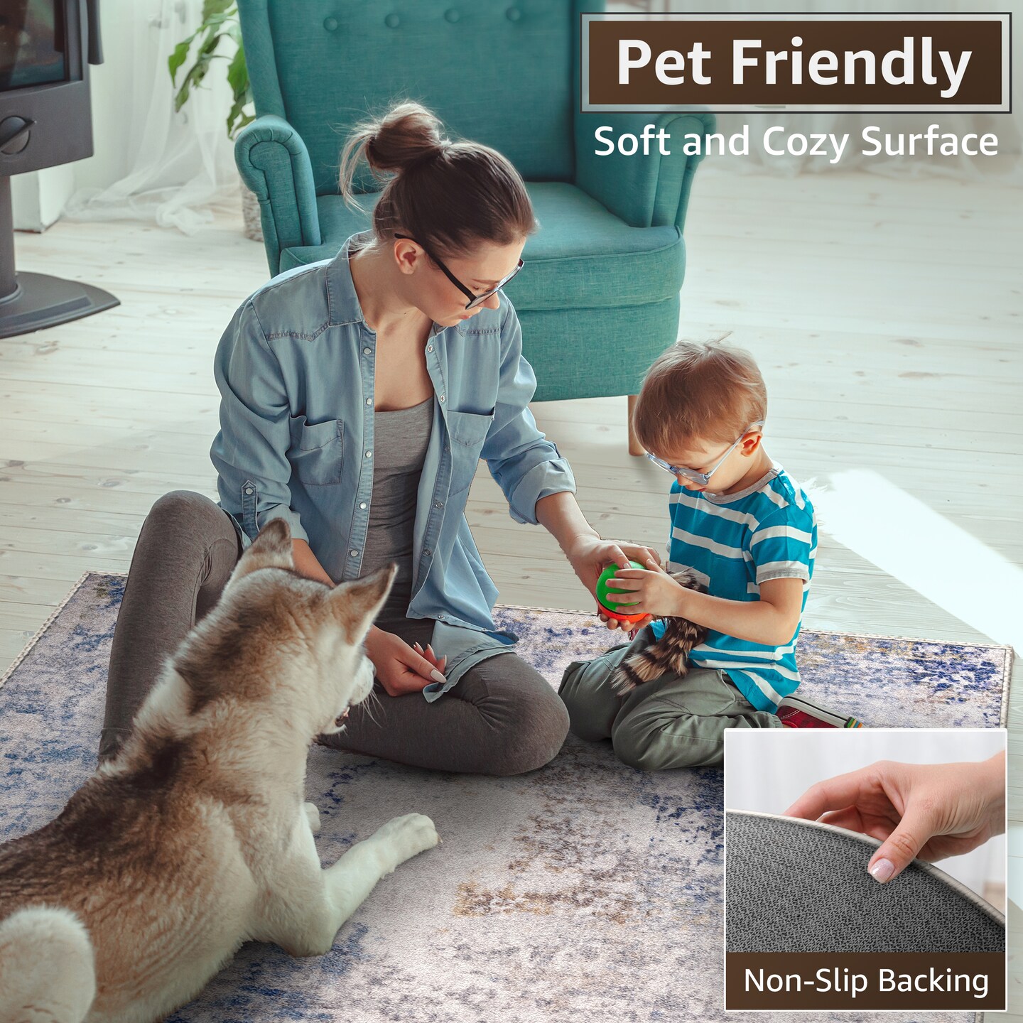 Sorbus 2x3 Welcome Mat Rug for Entryway, Machine Washable, Non-Slip, Vintage Rug with Rubber Backing