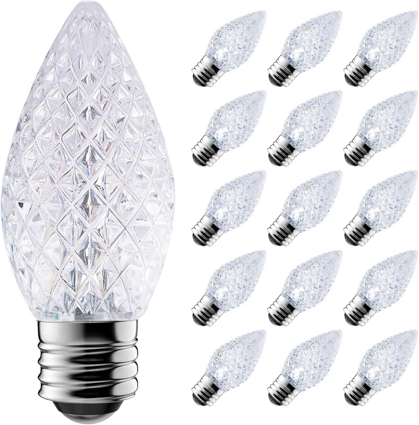 C7 Led Replacement Christmas Light Bulbs, 25-Pack C7 Shatterproof Led Bulbs with E12 Candelabra Base for Christmas String Lights, Waterproof &#x26; Dimmable Christmas Village Bulbs - Cool White
