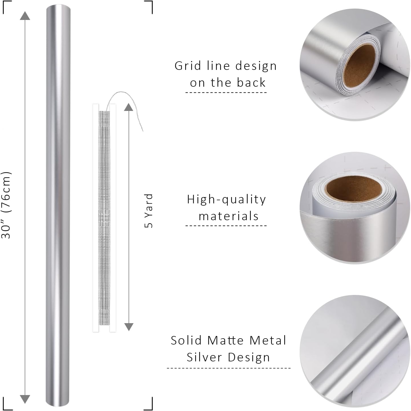 Christmas Wrapping Paper Jumbo Roll with Trim Ribbon 30 Inch X 40 Feet (100 sq. ft. ttl.) Matte Silver Design Perfect for Christmas, Party, Xmas, Holiday Gift Wrap